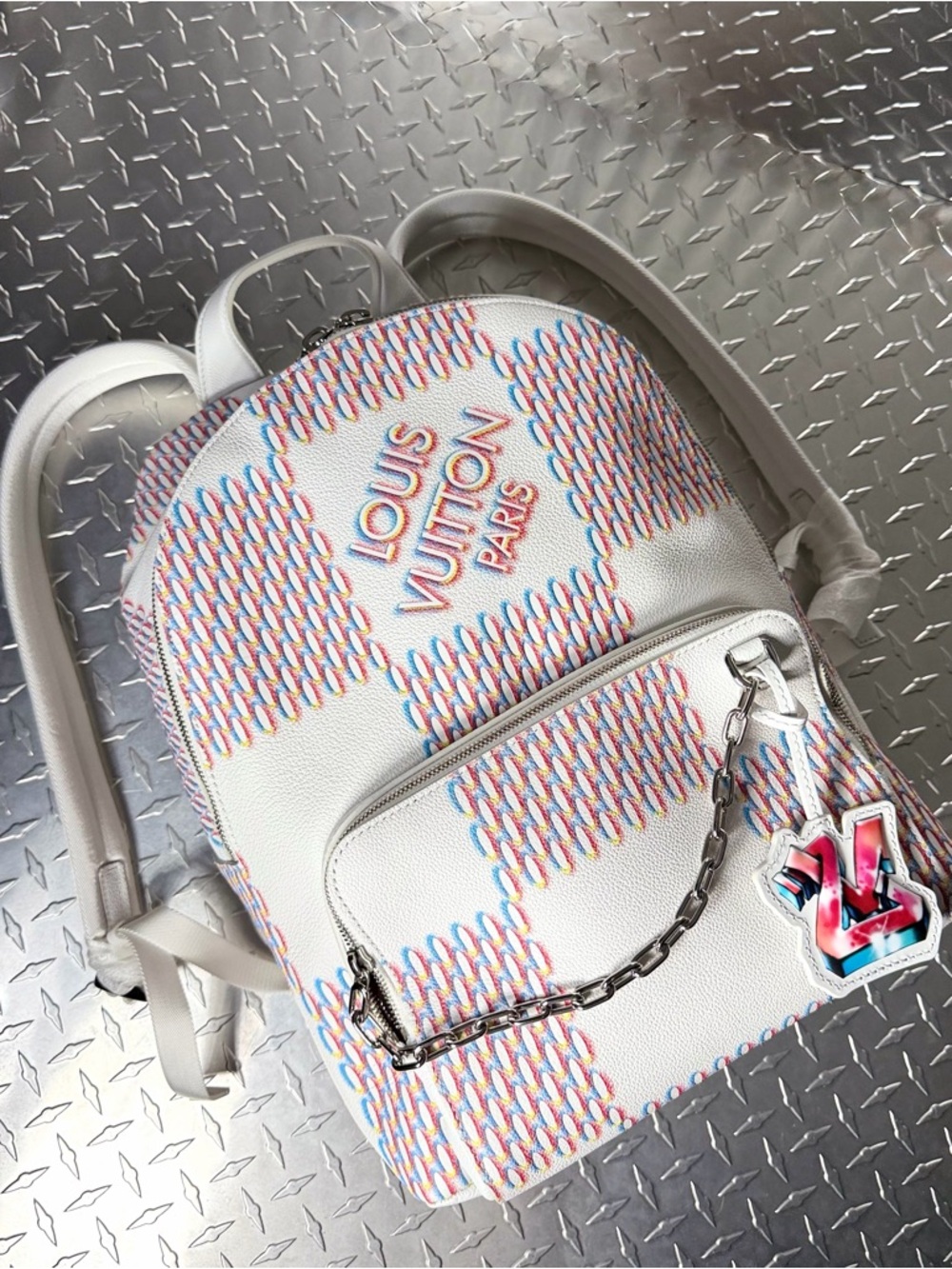 Louis Vuitton Limited Edition Virgil Damier Spray Racer Backpack in White - Picture 3 of 11